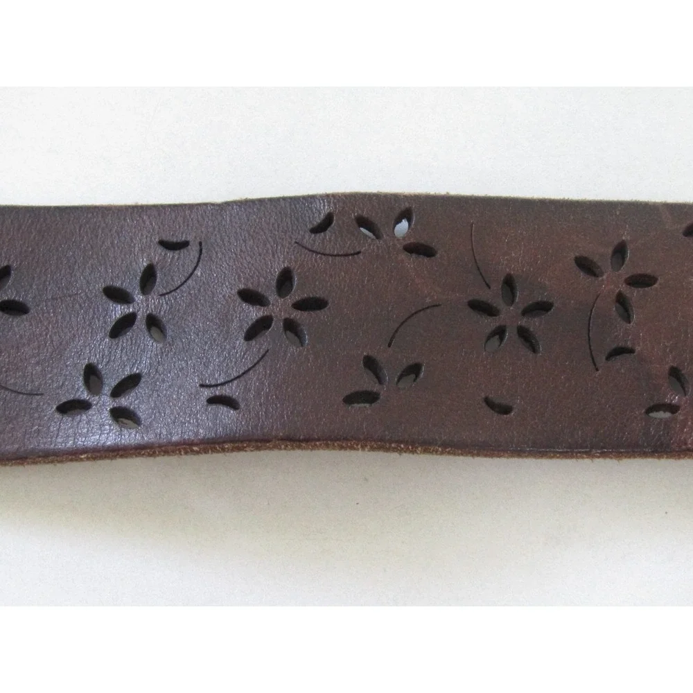 Genuine Italian Leather Brown Floral‎ Cutout Belt XXL Made in USA Boho Western